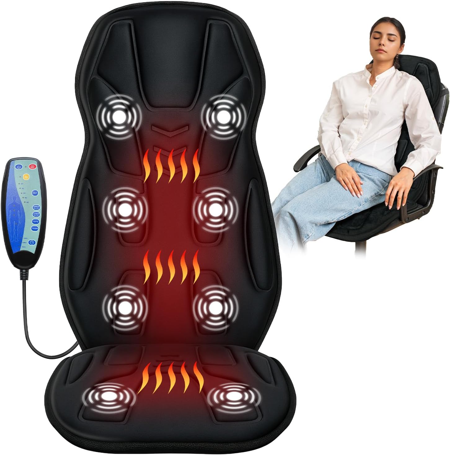 CooCoCo Vibration Back Massager with Heat, Father Day Gifts for Men Dad Husband Him, Massage Chair Pad with 8 Vibration Motors & 2 Heating Levels, Heated Chair Massager for Office Chair, Sofa