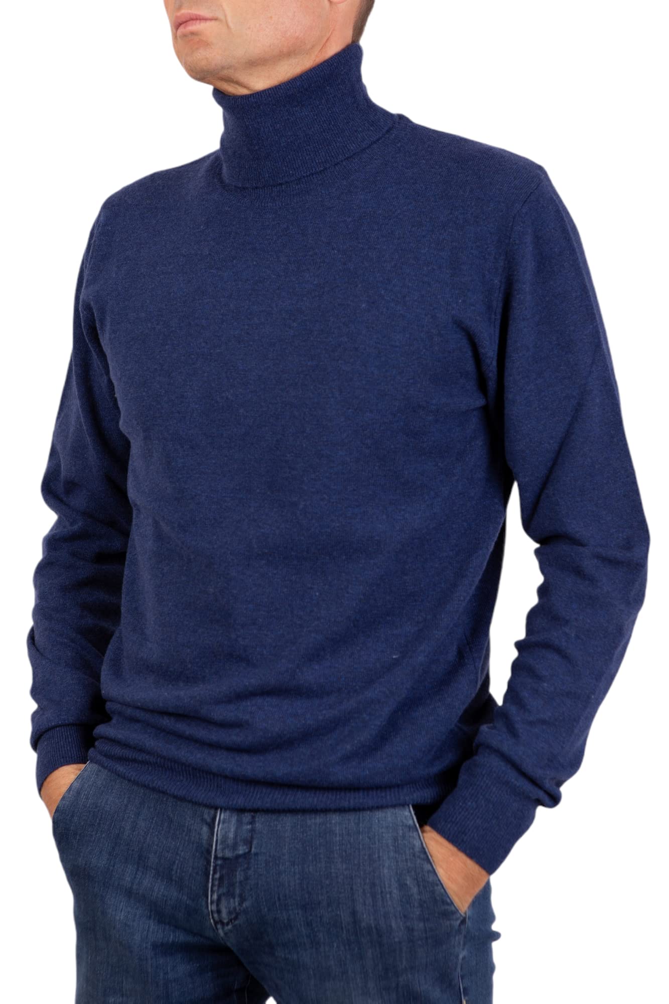 Jersey de Hombre de Cuello Alto en Mezcla de Cachemira de Manga Larga Made in Italy