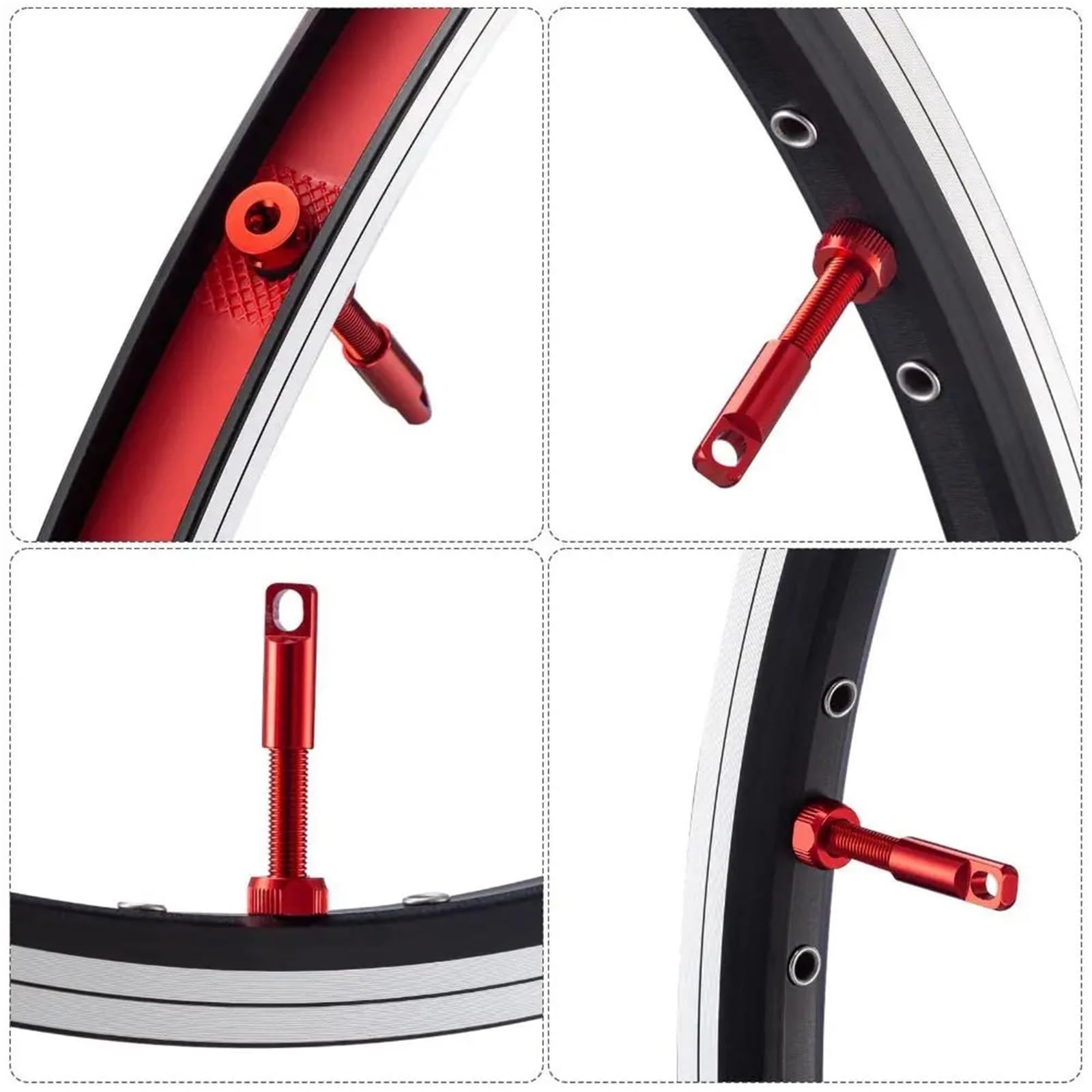 2 pares de válvulas for neumáticos sin cámara: válvulas Presta(Red-60mm-2 Pairs)