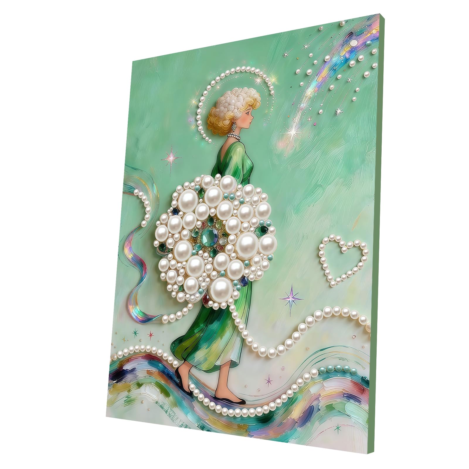 DIY Pearl Painting Kit with Wooden Frame, 3D Plastic Pearl Gemstone Ocean Art Craft for Adults Beginners, Diamond Art Kits for Adults, Home Wall Decor Ready Gift for Women(Woman)(30 * 40cm)
