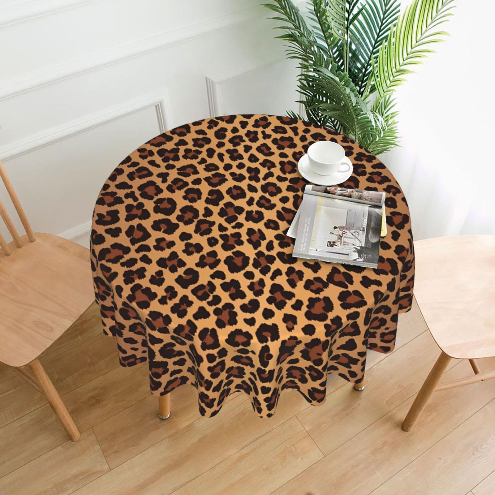 YYHHAOFA Leopard Pattern Prints 60in Round Decorative Tablecloth – High-Grade Polyester Throw Cover for Dining, Parties, and Outdoor Events