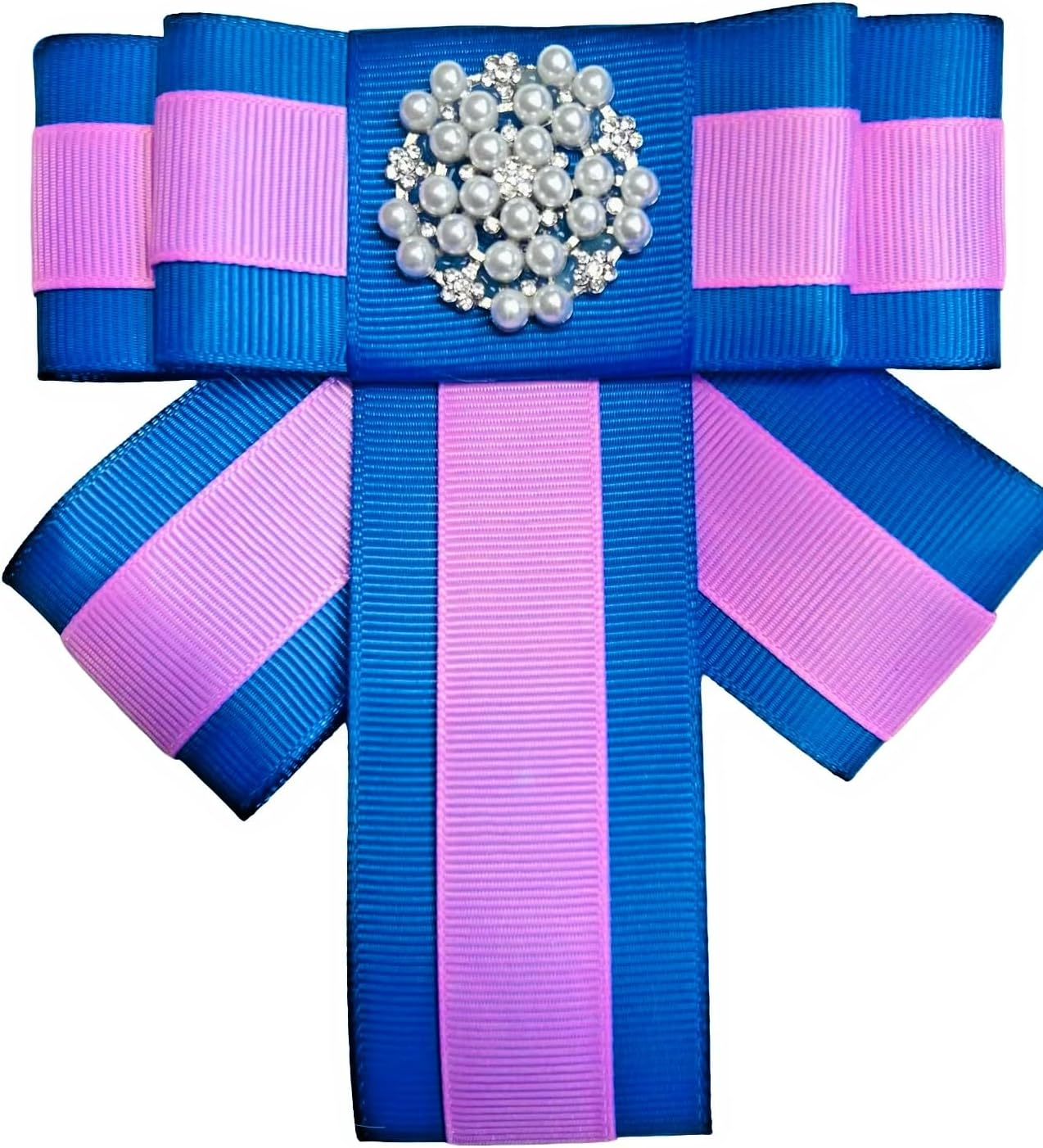 Ribbon Bow Tie Elegant Pearl Bow Brooch Pin, Blue and Pink Grosgrain Ribbon with Crystal Brooch, Decorative Accessory, Paraphernalia Brooch Pin for Women, Inspired for Conferences, Luncheons, Events - Mother's Organization
