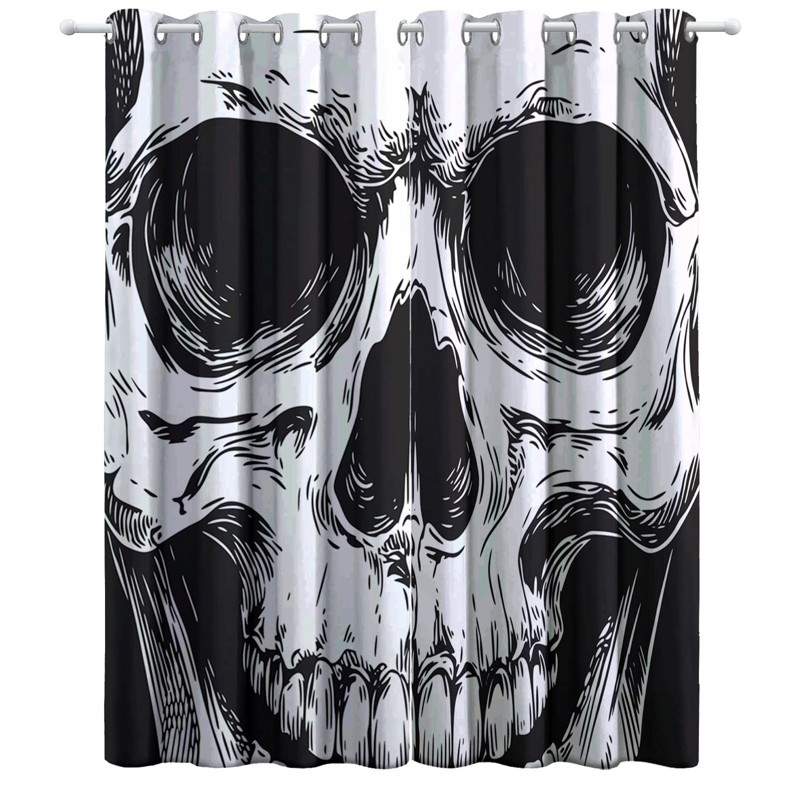 Gotycki horror z przelotkami, nieprzezroczyste, termoizolacyjne i anty-UV, dźwiękoszczelne zasłony z oczkami do sypialni, salonu, szare, 234 x 229 cm, 2 sztuki