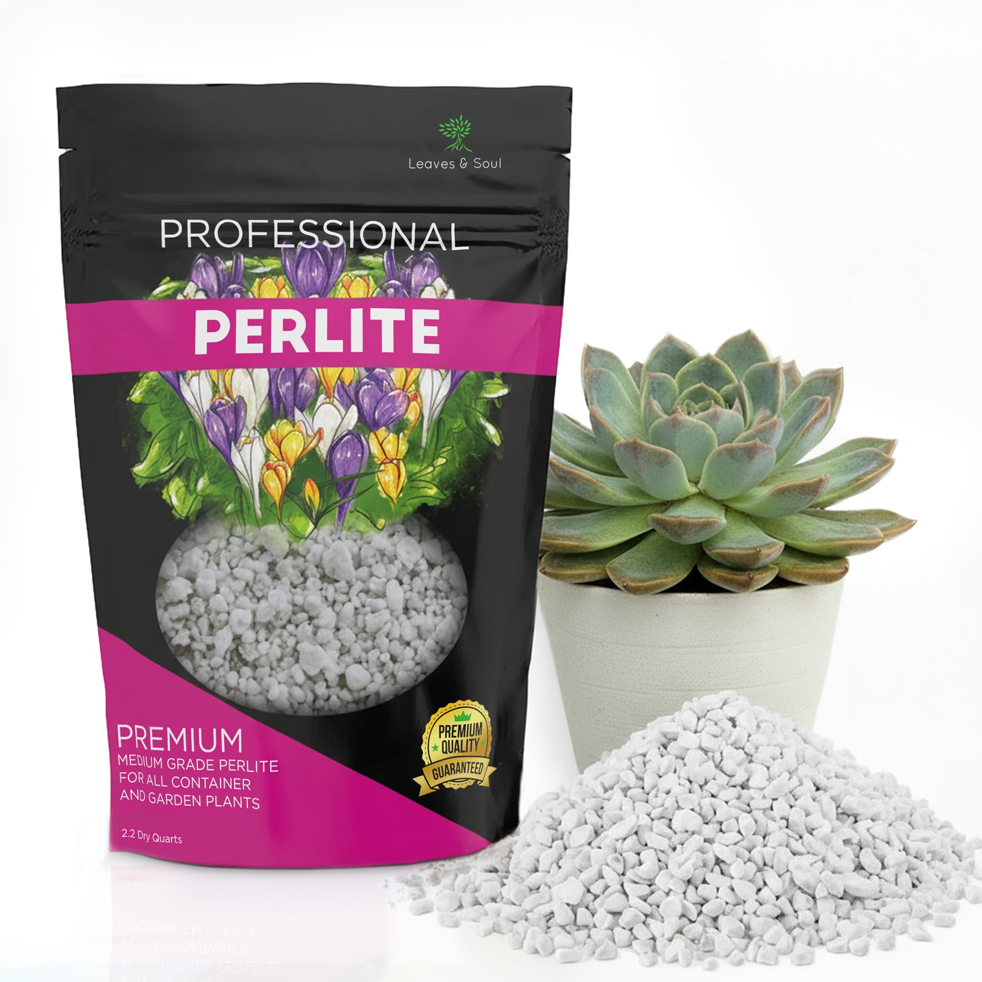 Professional Perlite | Large 2.2 Quarts | Medium Grade for Container and Garden Plants | pH Neutral Lightweight Soil Additive | Made in USA