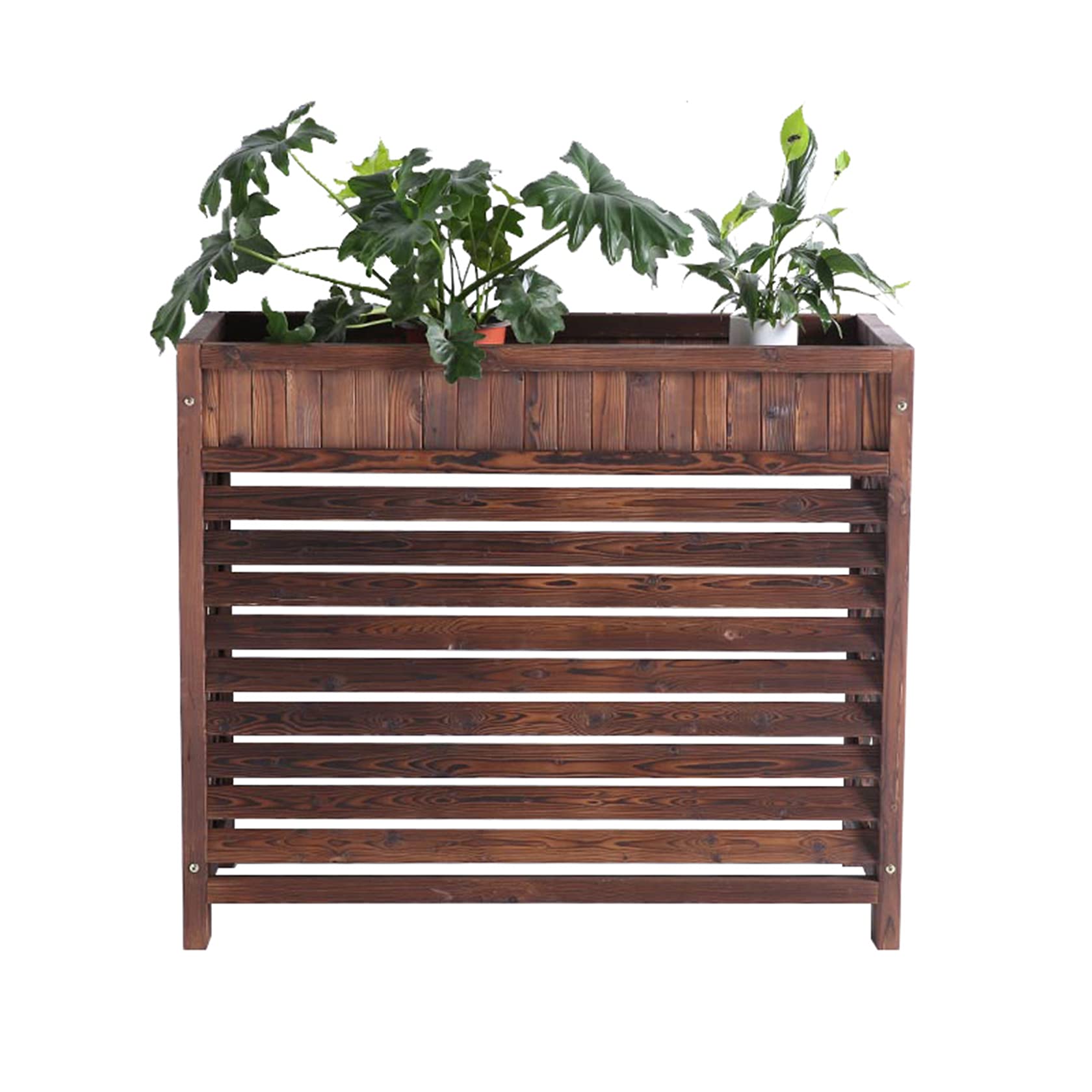 Drewniany stojak na klimatyzator na zewnątrz i osłona z litego drewna schronienie i stojak na kwiaty (dł. 88 cm / dł. 111 cm / dł. 101 cm) stylowa ochrona dla jednostek