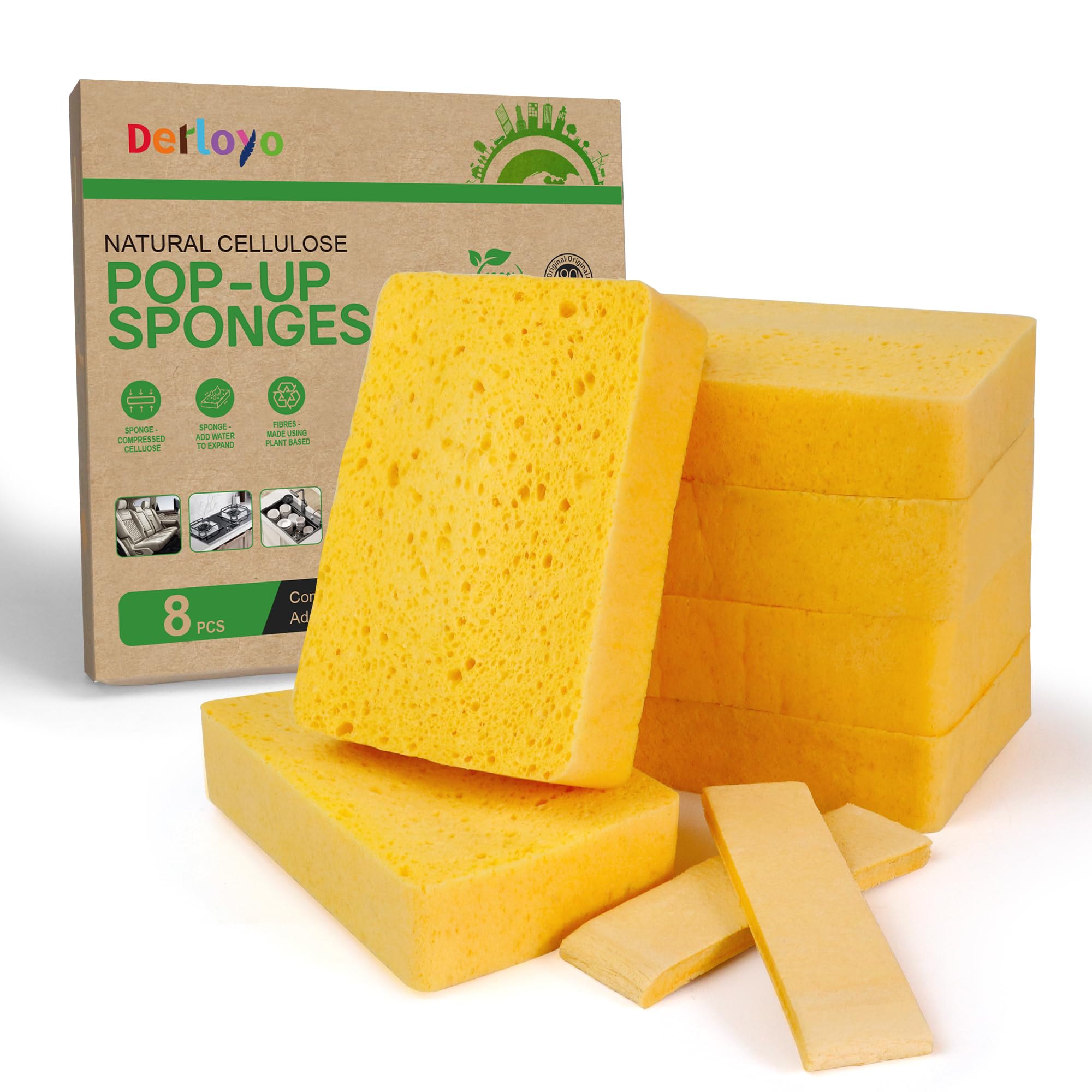 8 esponjas de cocina desplegables, esponjas naturales antiarañazos, esponjas de celulosa comprimida francesa para platos de cocina, baño, coches, esponjas de limpieza ecológicas, resistentes a