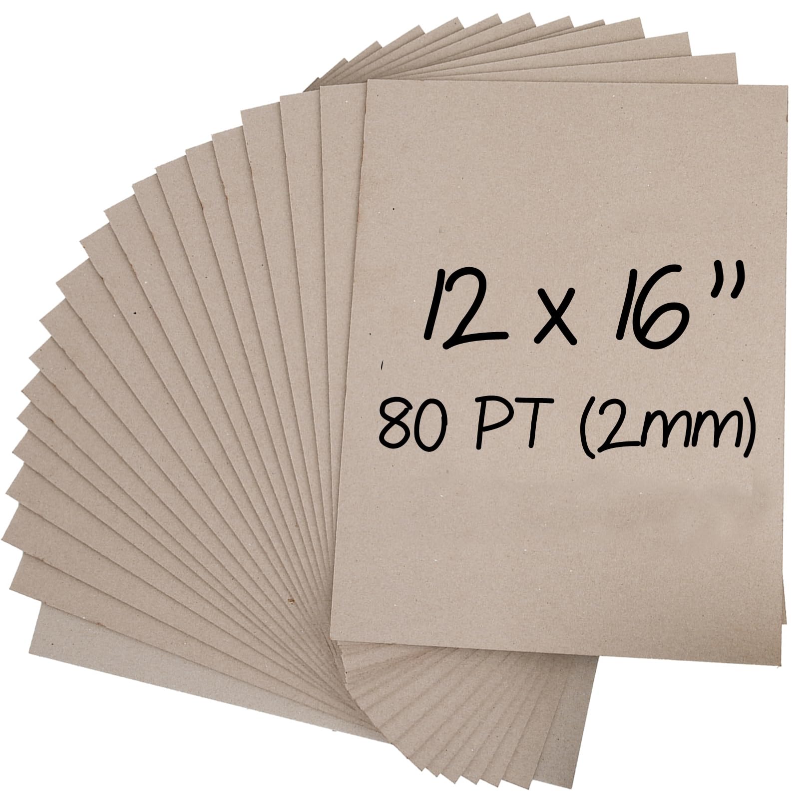 Heavy-Duty Chipboard Sheets 12 x 16 in - 80 PT (2mm) Thick - 20 Sheets of Chip Board for Binding Covers, Book Boards, Backing and Crafts - Sturdy