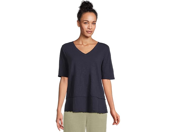Half Sleeve V-neck Mix Media Top - Image 4