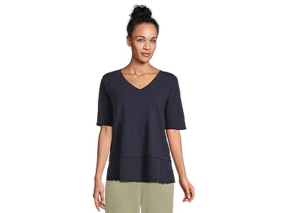 Mod-o-doc Half Sleeve V-neck Mix Media Top Women
