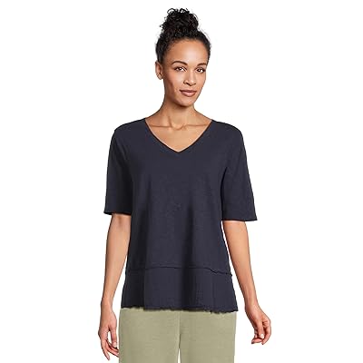 Mod o doc Half Sleeve V neck Mix Media Top Women