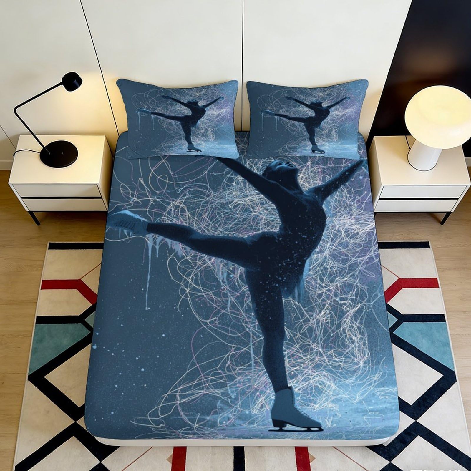 Pnayamiorkfel Style-8 3D Printed Ice Skater Fitted Sheet Microfiber Artistic Blue Abstract Bed Cover For Bedroom Dorm Decor 90X200x25cm