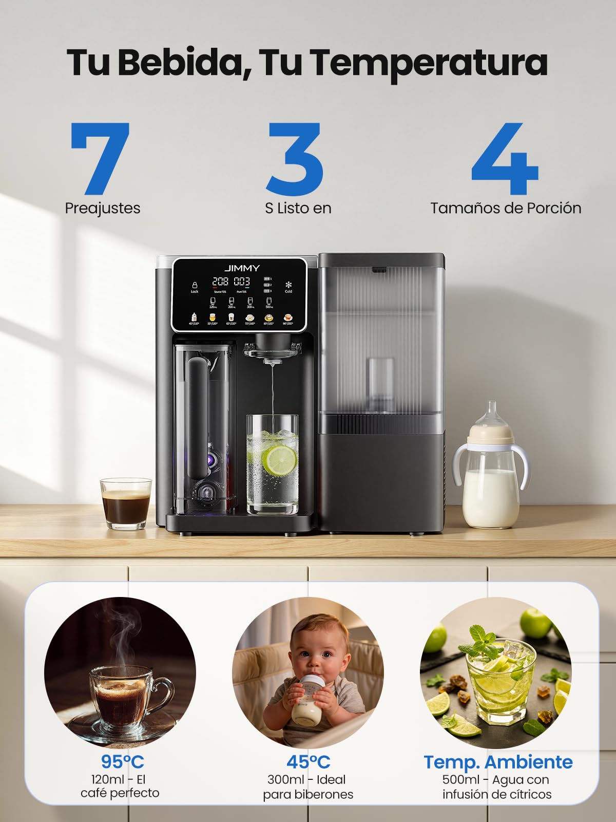 Jimmy R9 Pro Sistema de Ósmosis Inversa para Encimera, Filtro de Agua con Dispensador de Agua Caliente y Fría, 7 Etapas de Filtración UV, Calentamiento Rápido, Pantalla Inteligente TDS