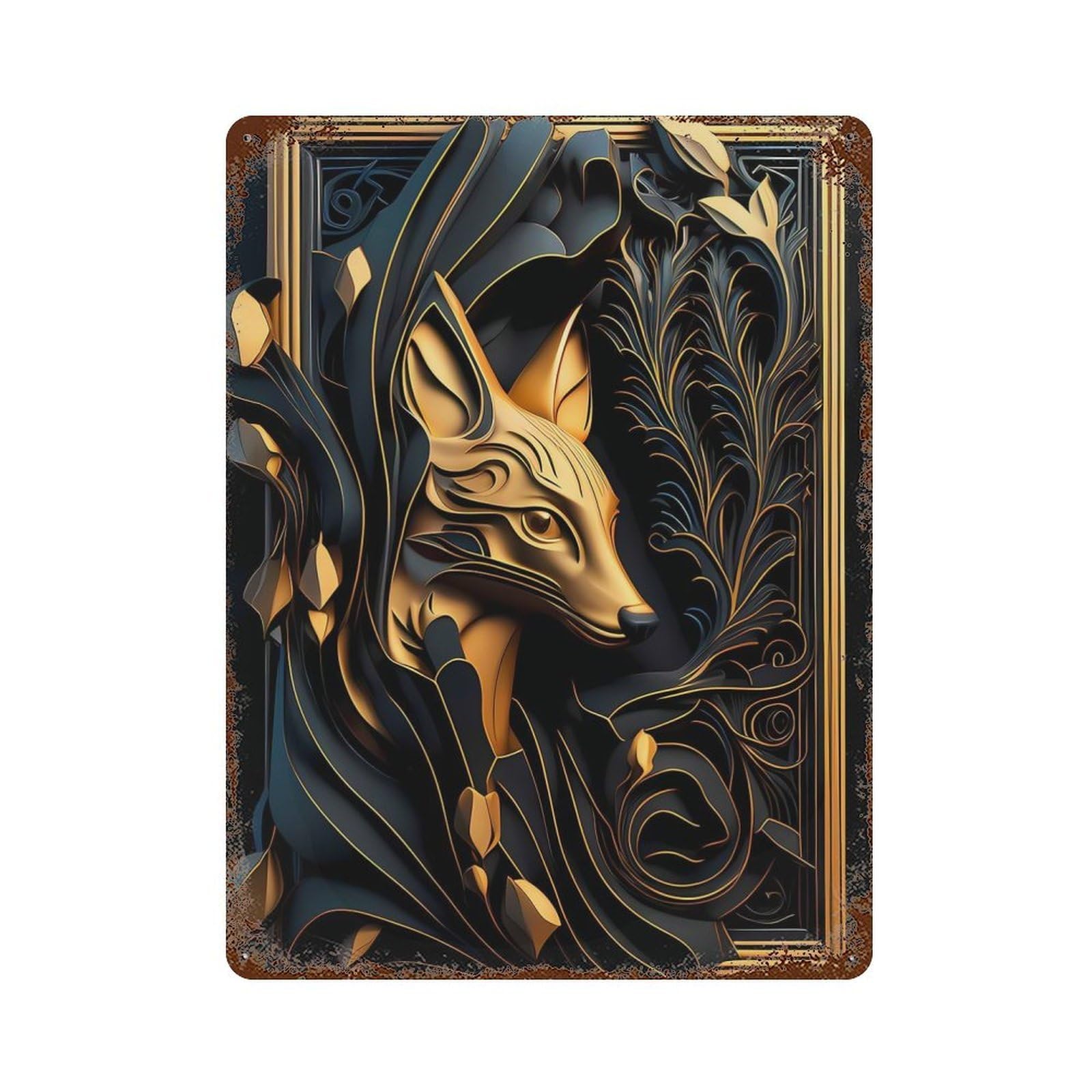 Elegant Golden Fox Art Decoration Decorative Tin Sign 15.7"x11.8", Shabby Chic Decor for Garage, Pub Or Kitchen