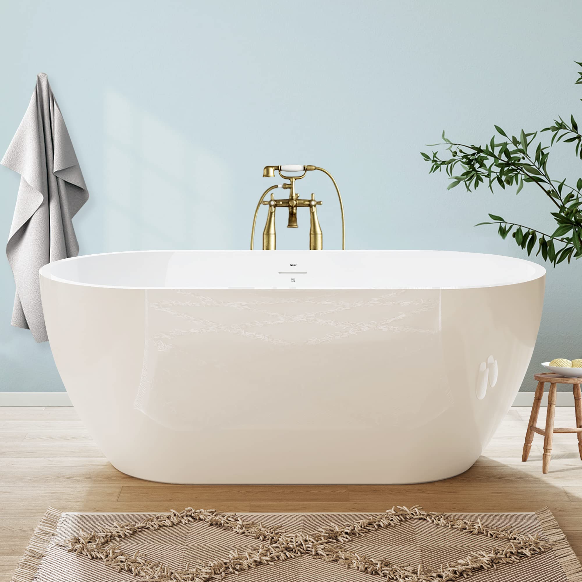 Buy FerdY Bali 59" Acrylic Freestanding Bathtub, Gracefully Shaped