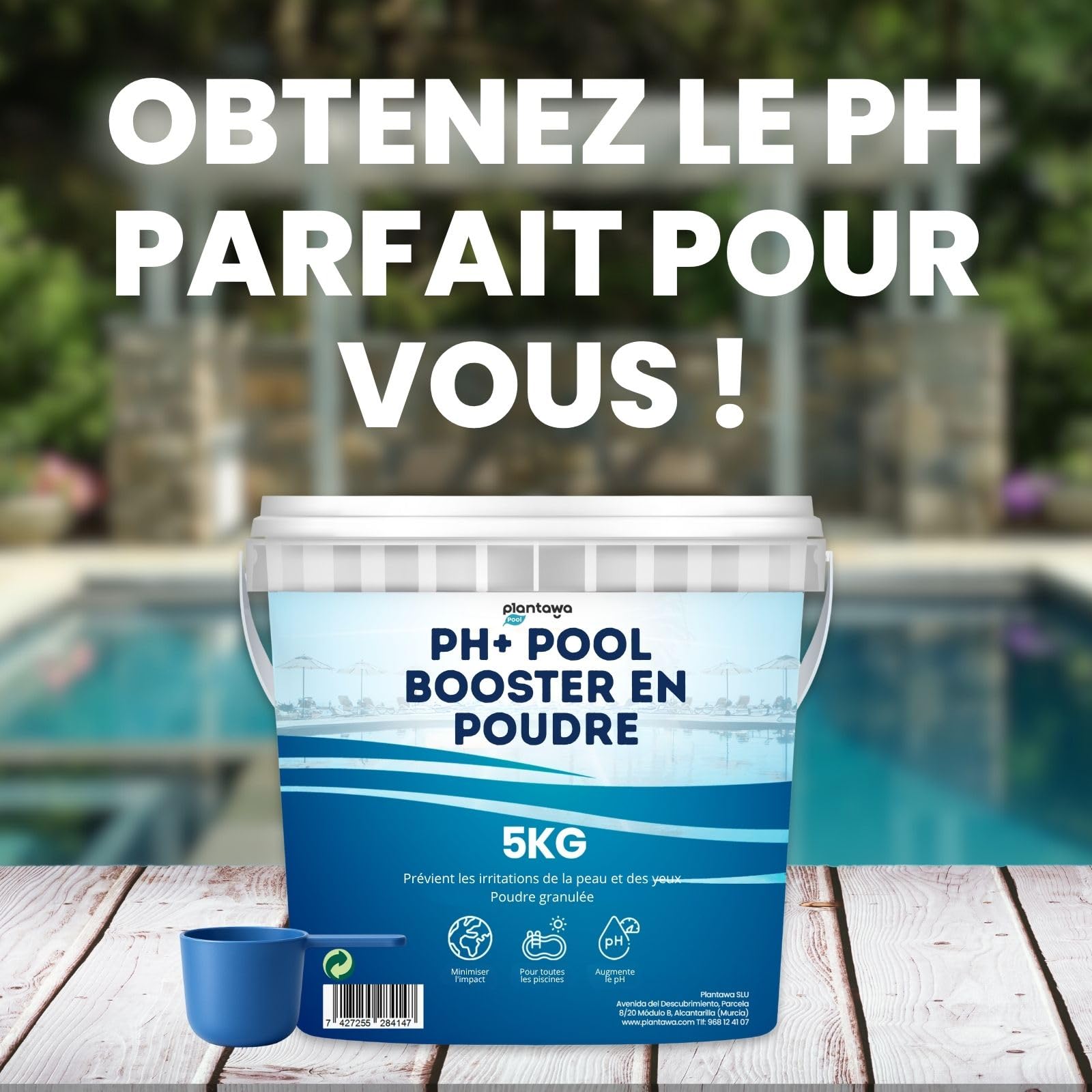 PLANTAWA Incrémentateur de pH en Poudre 5 kg | pH Plus Piscine et Spa | Correcteur pH+ Plus Piscine pour Augmenter Le pH de l’Eau | Régulateur pH Plus pour Entretien Bassin Intérieur et Extérieur