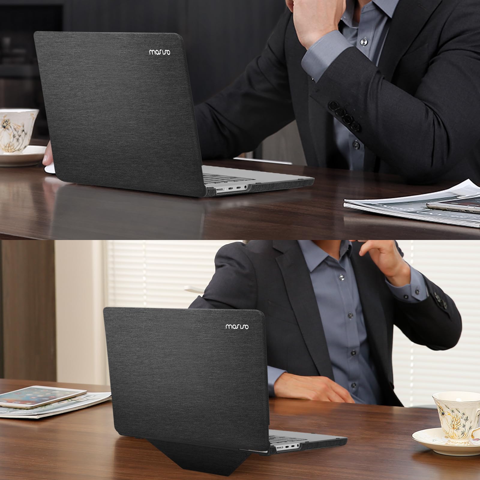 MOSISO Coque Compatible avec MacBook Pro 14 Pouces M5 M4 M3 M2 M1 2026-2021 | Pour A3246 A3247 A3434 A3112 A3185 A3401 A2918 A2992 A2779,Coques Tissu Tricoté Enduit avec Béquille Pliable,Noir