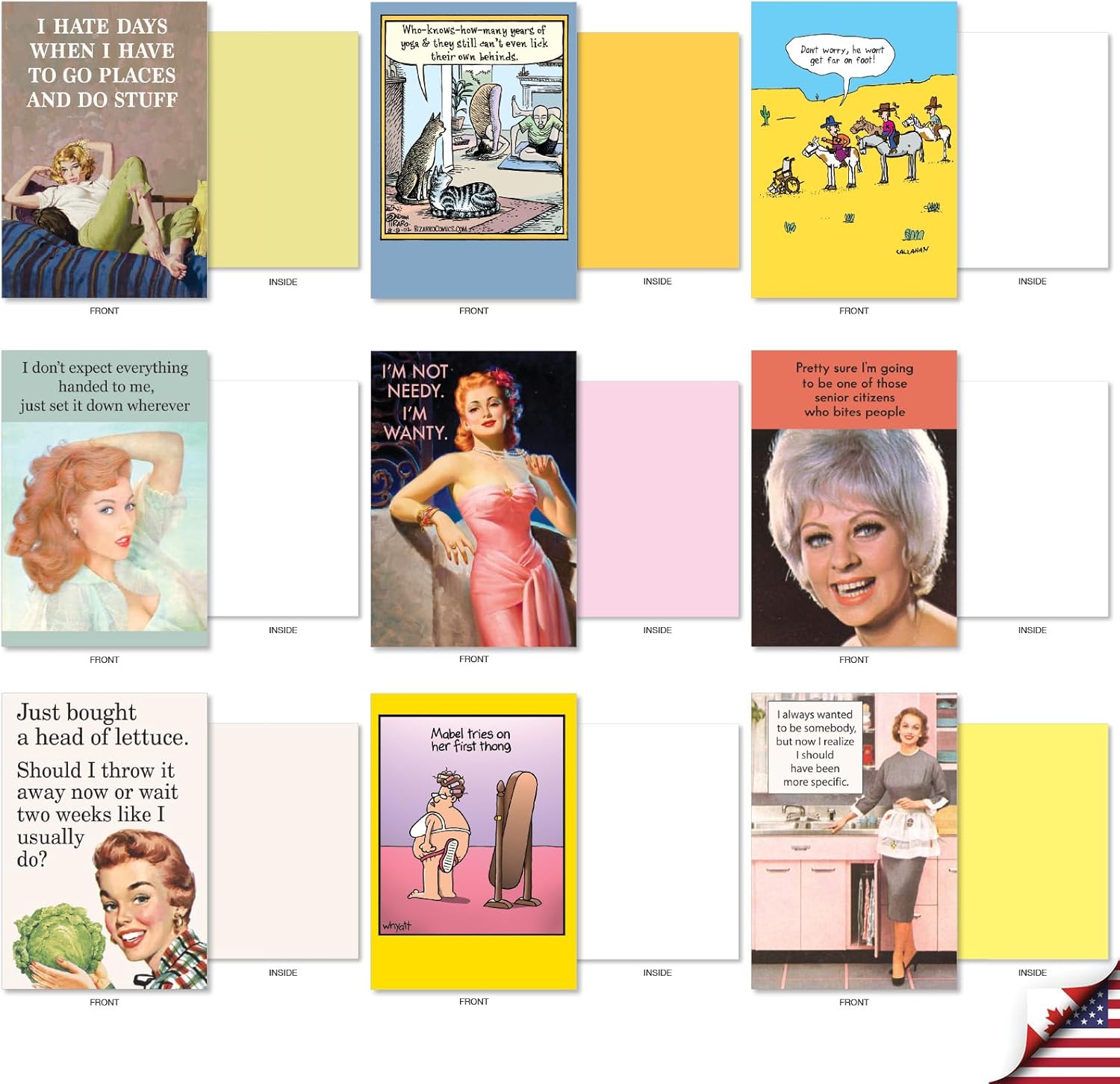 NobleWorks 36 Assorted Box Set Funny Blank All Occasions Greeting Cards w/ 5 x 7 Envelopes for Men Women (36x1 Designs) Blank Laughs AC10048OCB-B1x36
