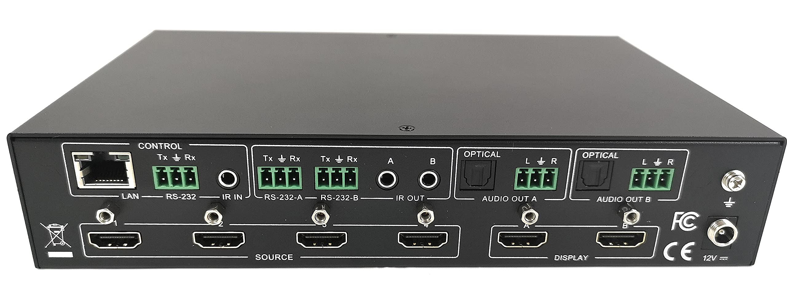 ClimaxDigitalPremium 18Gbps CHM0402V3P 4K@60Hz 4:4:4 HDMI 2.0 MATRIX 4X2 with Audio Extract for both outputs, 4K->1080P Downscaler,ARC,RS232,CEC and HDR