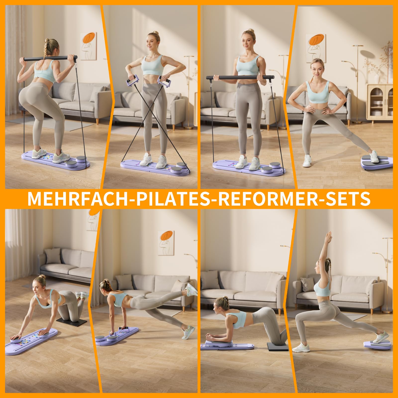 Pilates Board - Pilates Reformer Set, 6 in 1 Pilates Boards für das Training zu Hause, tragbare und Faltbare Pilates Reformers Maschine, multifunktionales Pilates Board für Frauen