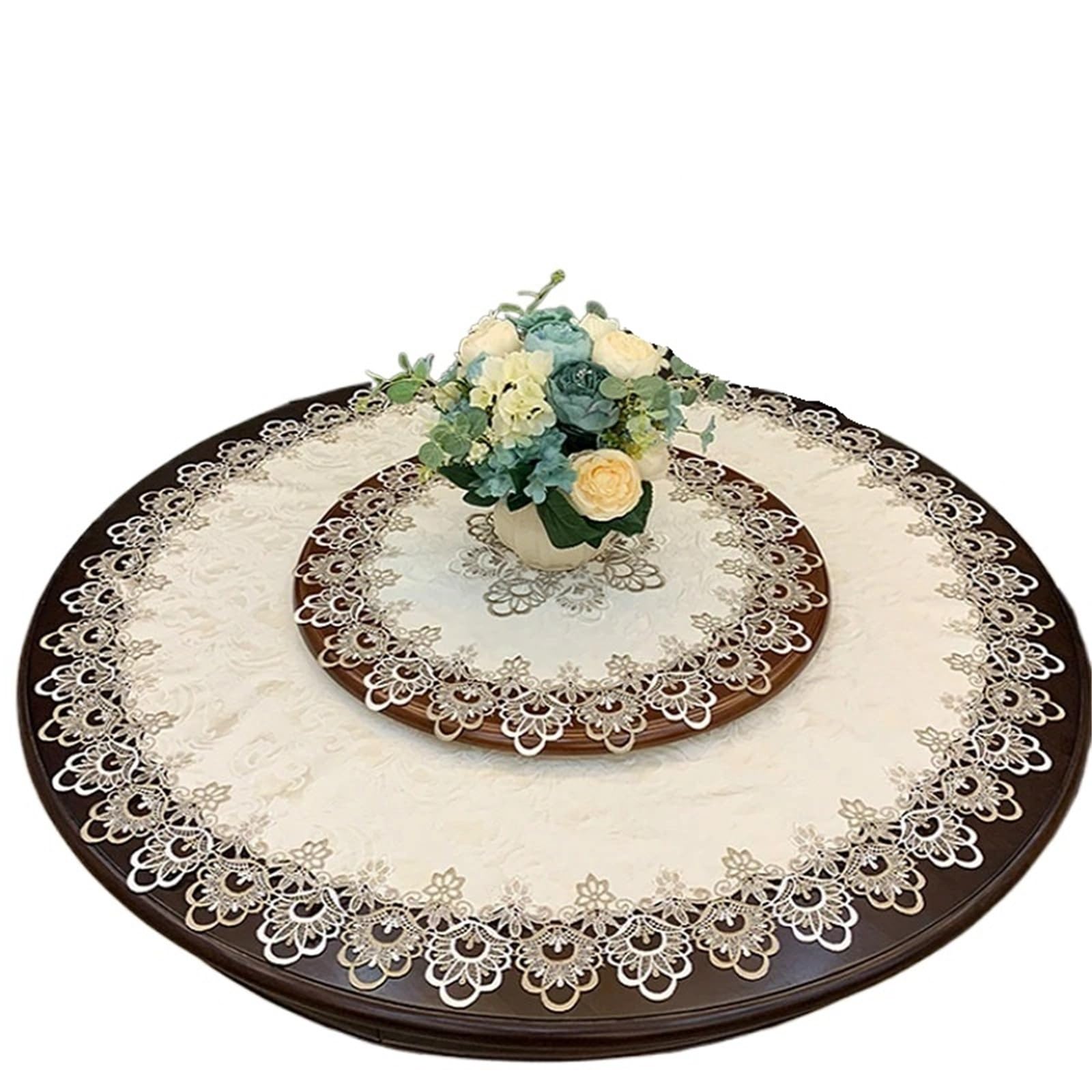 CYMMIYT Lace Tablecloth Lace Trim Hotel Restaurant Banquet Party Big Tablecloth Bedroom Balcony Small Round Table Cloth(Round 60cm)