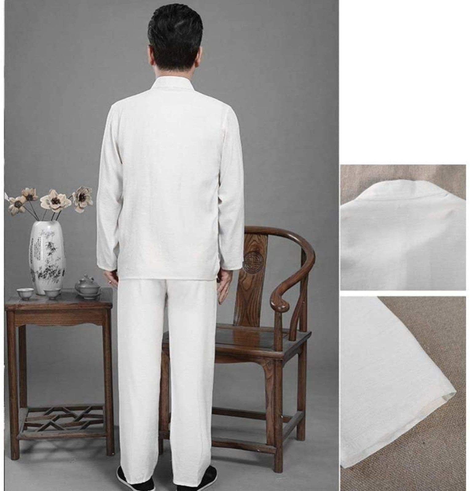 Tai Chi Uniform Men, Cotton Linen Tai Chi Set-dwa kawałki chiński tradycyjny strój tang sztuki walki koszule spodnie, biały-L