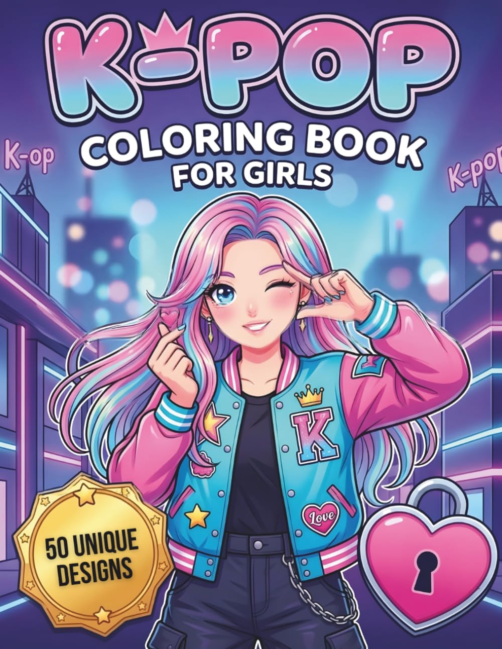 K-Pop Coloring Book for Girls: 50 Unique Anime Style K-Pop Idol Designs, Kawaii Chibi Characters, and Musical Scenes for Kids, Teens, and Fans