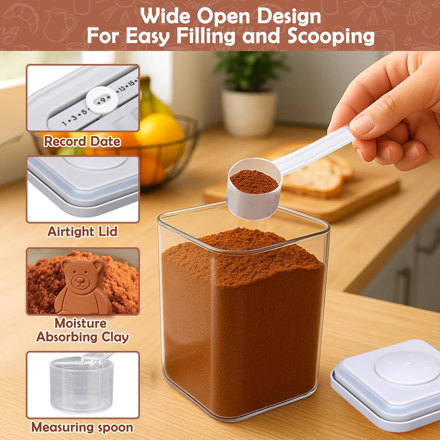 Mity rain Airtight Brown Sugar Container 2.7Qt/2600ml - Moisture-Proof Kitchen & Pantry Brown Sugar Keeper Container Airtight Saver Storage for Flour, Baking Supplies, Coffee with Locking Lid (1) - Image 4