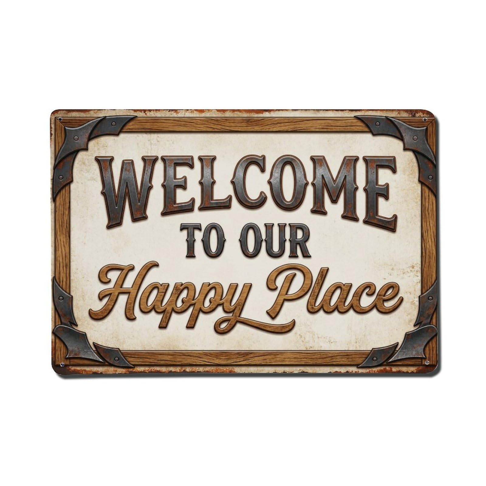 Welcome To Our Happy Place Vintage Plowmaker Studio Metal Tin Sign