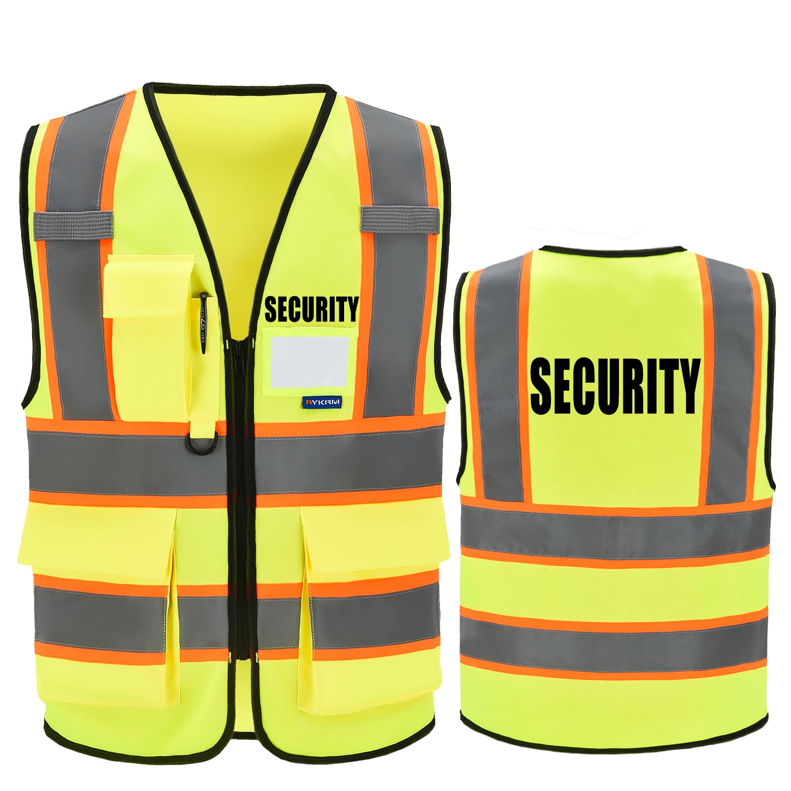 AYKRM Security Vest for Men Women 7 Pockets High Visibility Reflective Safety Vest Front Zipper Meets ANSI/ISEA