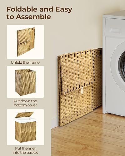 Miniatura 6 de GREENSTELL - Cesta de ropa con tapa, 90 l, con 2 bolsas extraíbles y 2 bolsas de malla, cesto de ratán sintético tejido a mano para ropa, juguetes