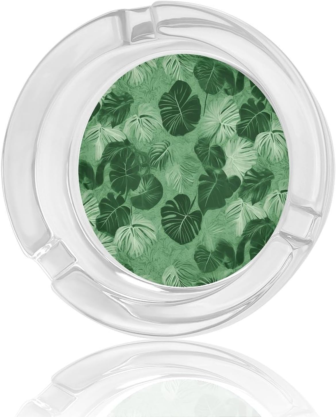 Glass Ashtrays Green Tropical Leaves Round Ash Tray for Cigarette Cigar Decorative Ashtray for Home Office Patio Outdoor