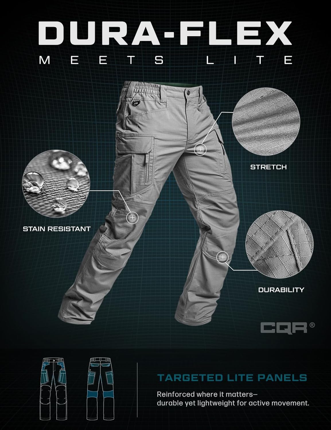 CQR Men's Flex Stretch Tactical Pants, Water Resistant Ripstop Cargo Pants, Lightweight EDC Outdoor Work Hiking Pants - Image 8