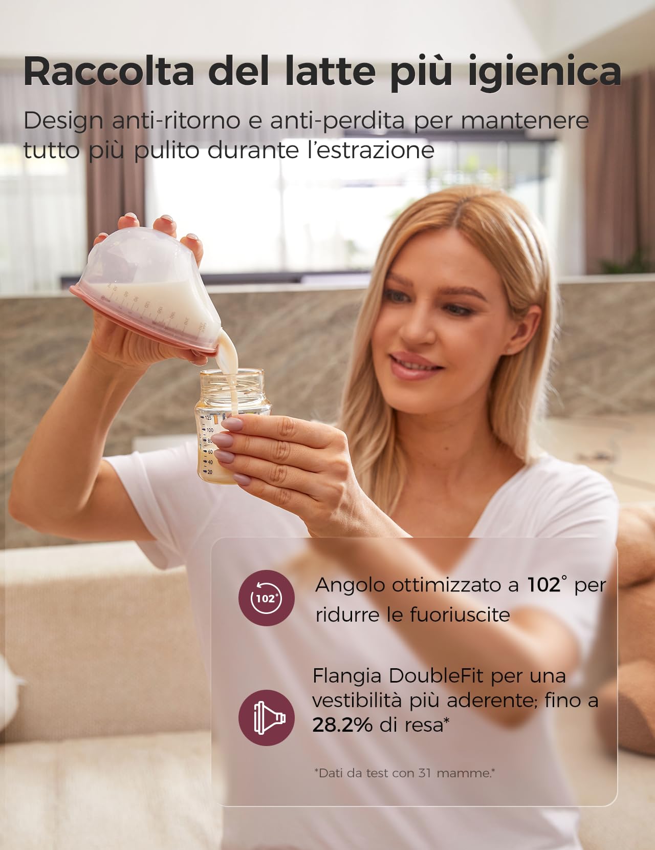 Momcozy V1 Pro Tiralatte Elettrico Indossabile a Mani Libere, Aspirazione fino a 300 mmHg, 3 Ritmi e 15 Livelli, Coppe da 230 ml, Flangia DoubleFit, Rosso Cozy