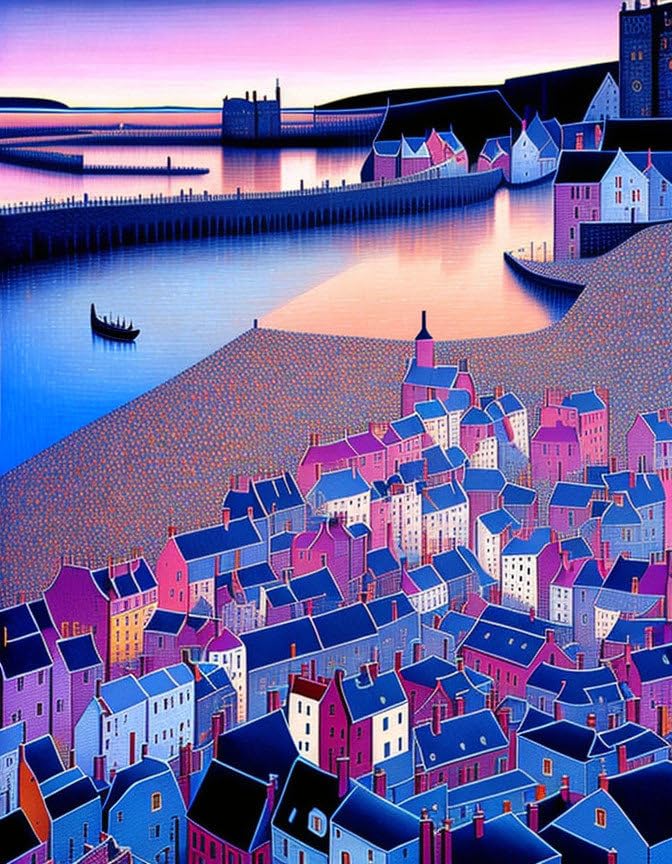 Tableau sur toile 58 x 90 cm de complexes architecturaux et rivières