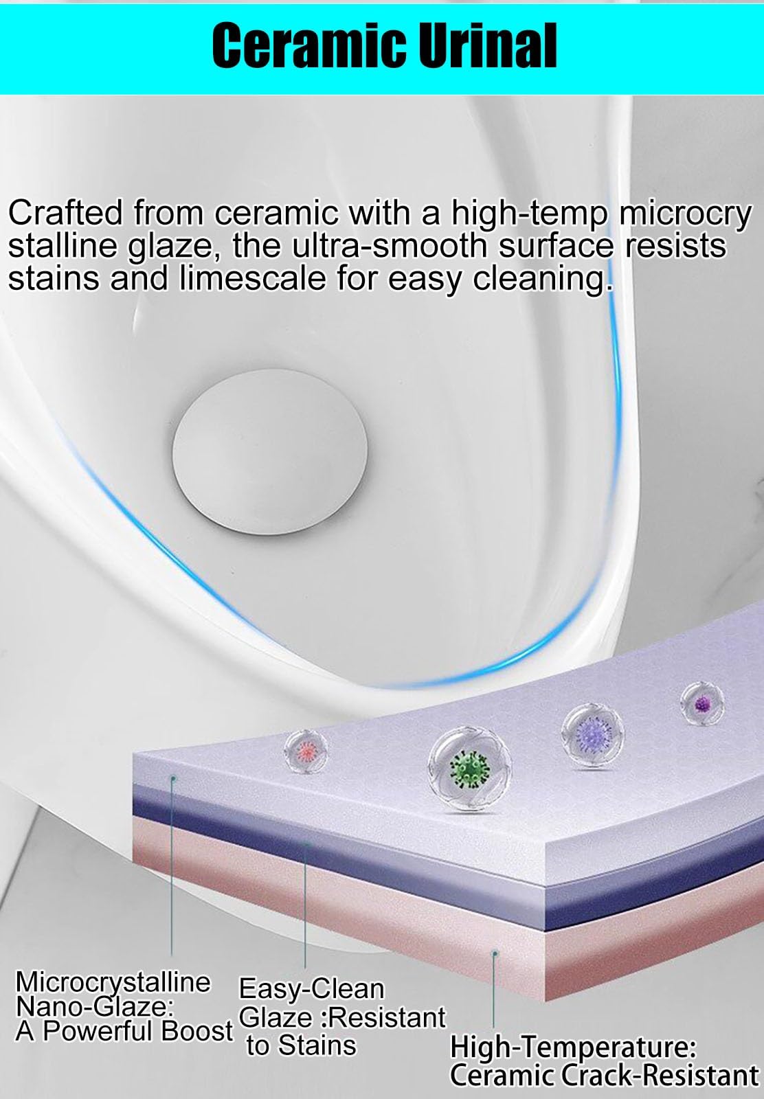 Ceramiczne Pisuary Ścienne 2 W 1 Dla Mężczyzn Z Rurą Odpływową Podłogową Oraz Zestawem Do Mycia Rąk I Spłukiwania, Komercyjny(Silver faucet)