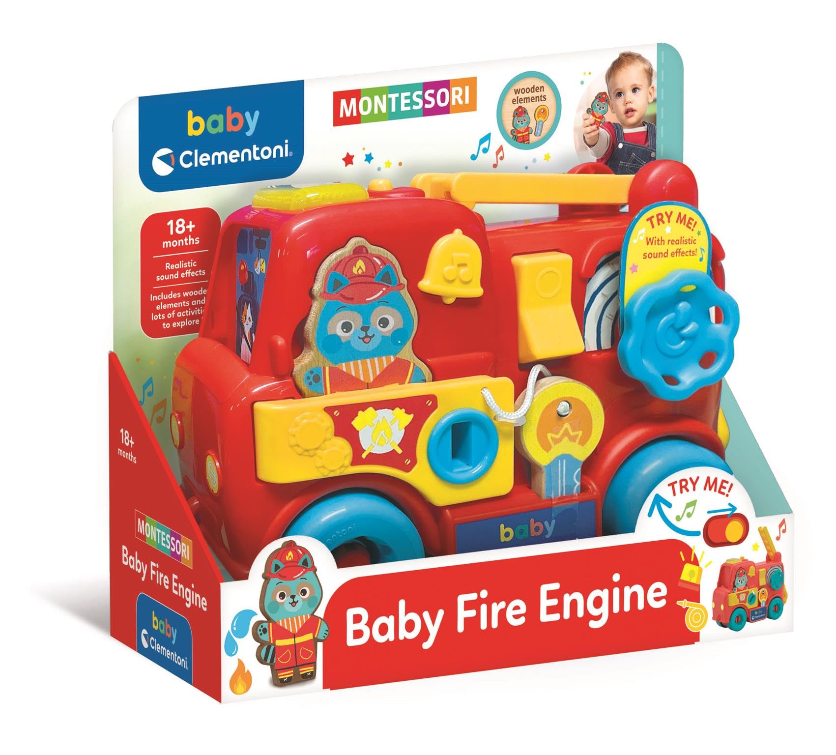 Clementoni Montessori Baby Fire Truck Activity Centre, Red, Small - Image 2