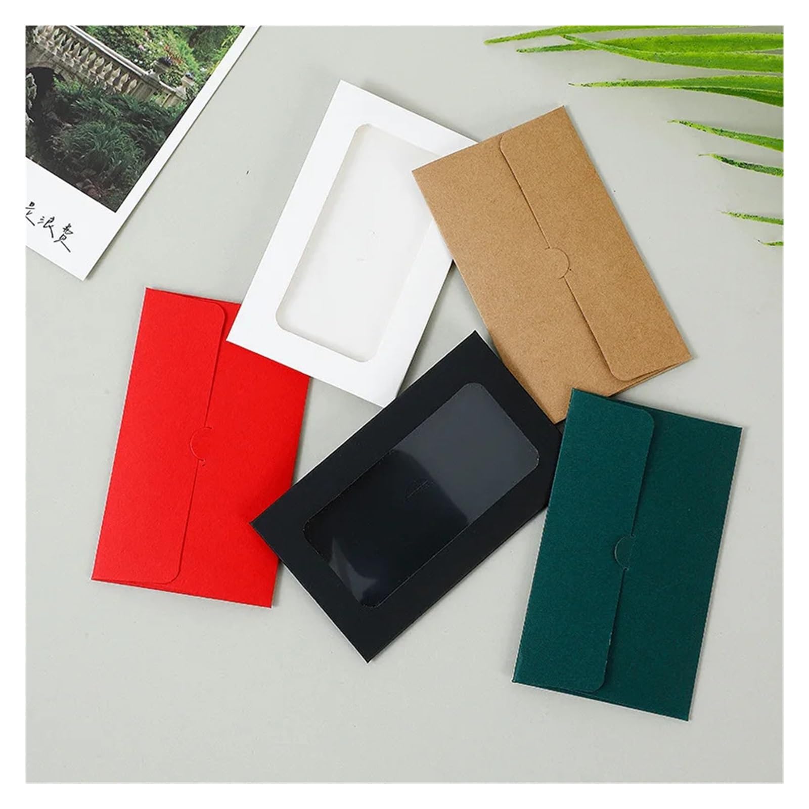 Koperta, Koperty okienne z papieru pakowego 100 szt. Wielokolorowe 10x6cm do przechowywania pocztówek(Black)