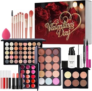 Makeup Set for Valentine's Day Sensitive Skin Long-Lasting | Eyebrow Pencil Lip Oil Valentine's Day Cosmetics for Mother Friends Sisters Wife Beginners Dating Gathering Commuting
