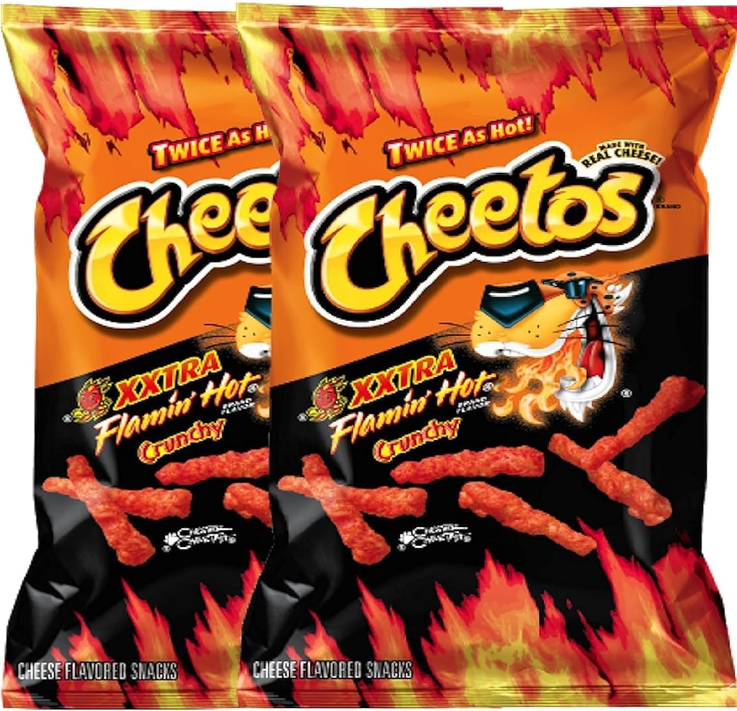 CheetosCrunchy XXtra Flamin’ Hot Net Wt. 3.5 Baggies Snack Care Package for College, Military, Sports (2)