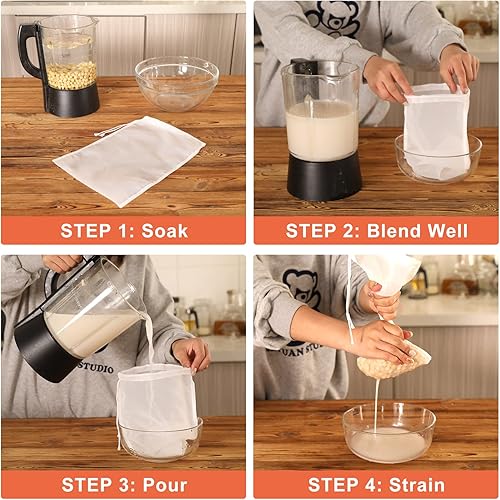 Miniatura 6 de Kimmama Paquete de 4 bolsas de leche de nueces, colador de nailon de grado alimenticio, bolsa de tela de queso de 7.9 x 11.8 pulgadas para colar