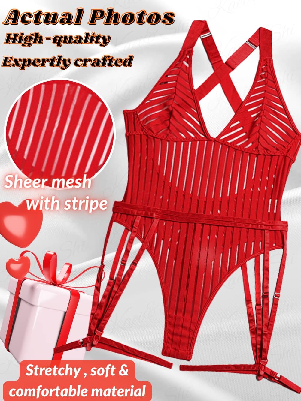Kaei&Shi Sexy Ribbed Top,Plunge V, Snap Crotch, Leg Strap, Backless 3Pc Bodysuit - Image 4