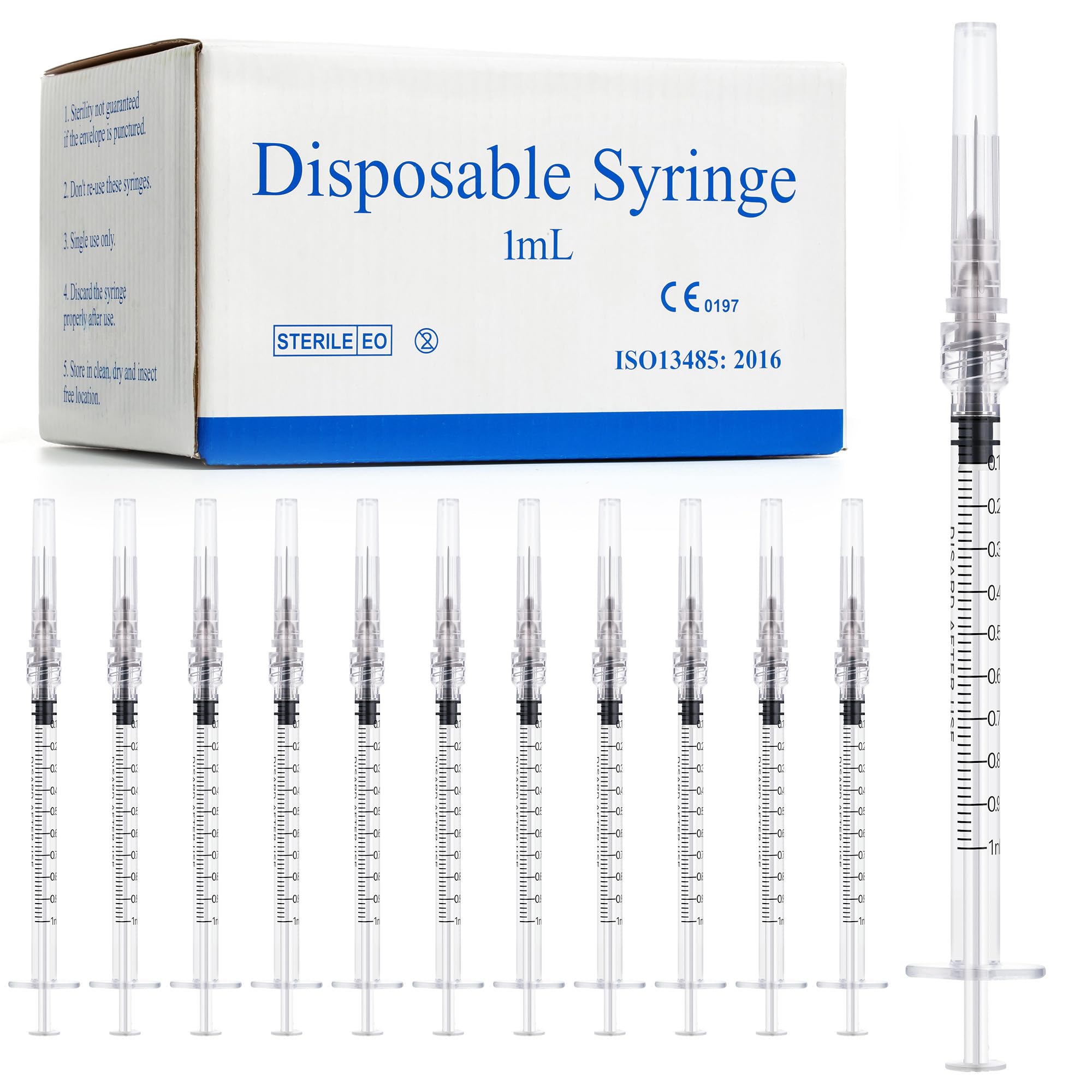 Meterbox 100 Pack 1ml Syringes with Needle 27G 1/2 Inch - Disposable Luer Lock Dispensing Syringe, Individually Wrapped