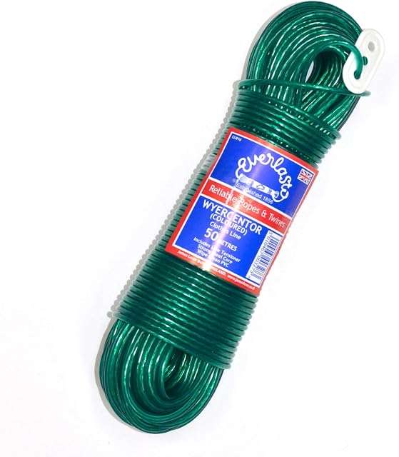 20M - Quality Everlasto 'Wyercentor' Steel Core Coloured Clothes/Washing Line 3.5mm Thick (Green)