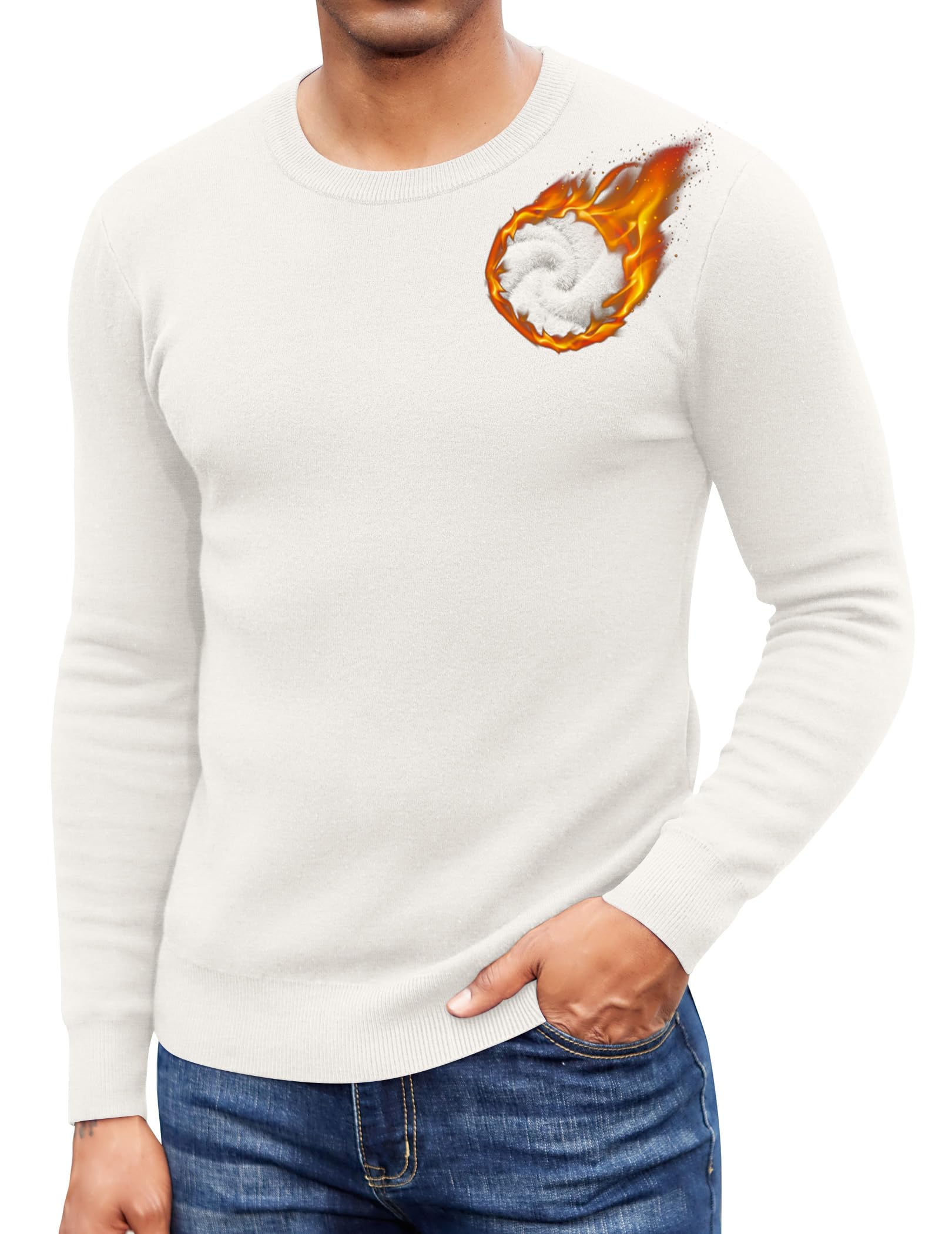 COOFANDY Herren Sweatshirts Gefütterte Winter Fleece Pullover Warm Sweater mit Rundhalsausschnitt