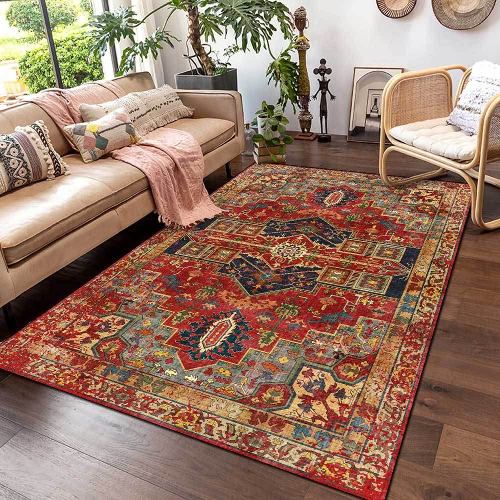 Tapis de salon poils courts doux style ethnique rétro 110 x 190
