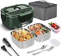 Vista 15 de Fiambrera eléctrica de 80 W, calentador de alimentos con doble contenedor, calentador de almuerzo portátil para adultos, lonchera térmica mejorada