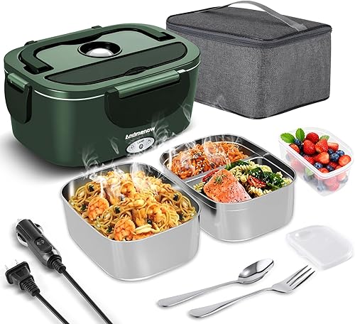 Miniatura 15 de Fiambrera eléctrica de 80 W, calentador de alimentos con doble contenedor, calentador de almuerzo portátil para adultos, lonchera térmica mejorada