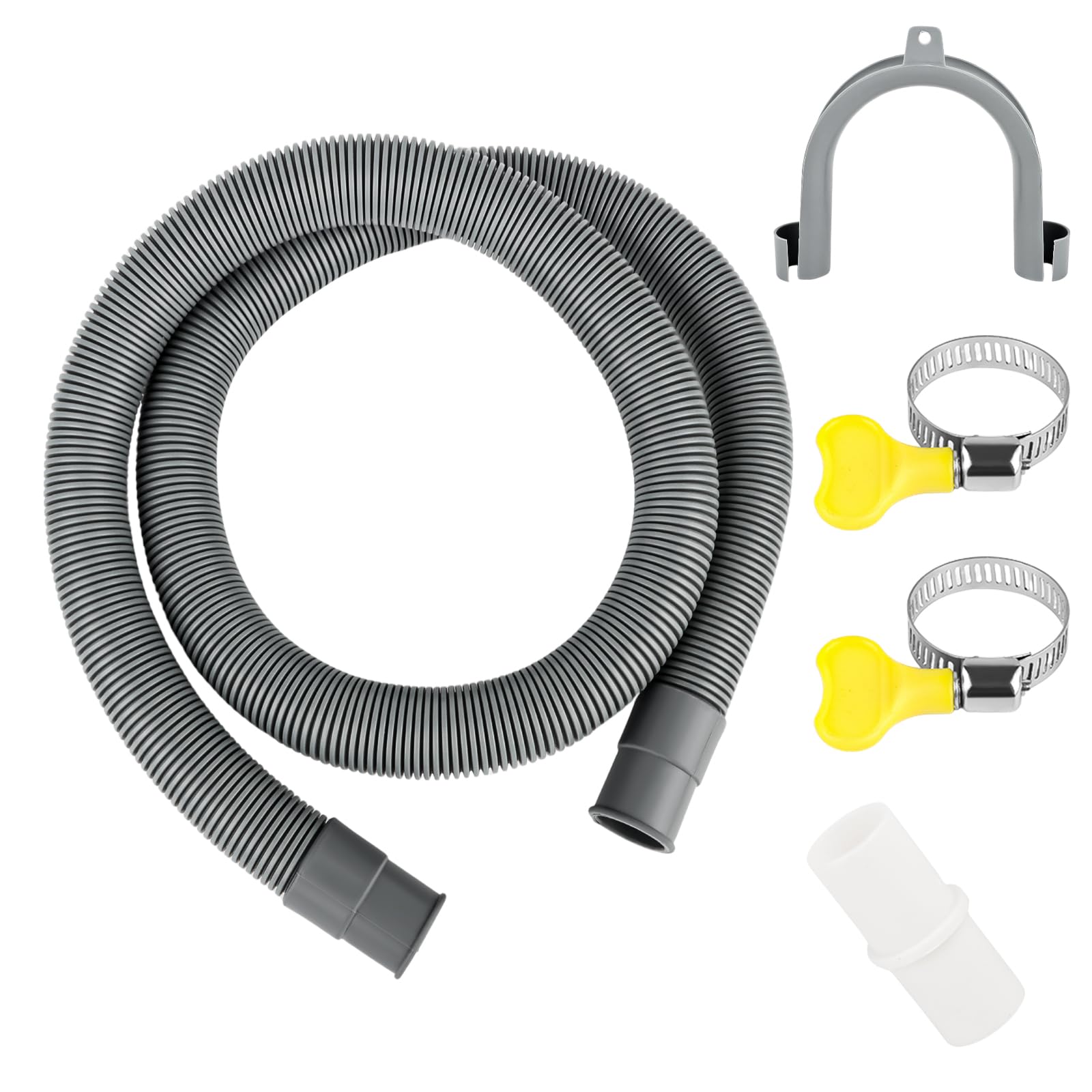 Universal Manguera De Drenaje, Ø 20mm Tubo de Drenaje de Lavavajillas, Kit de tubo de extensión de manguera de drenaje con Abrazaderas y Soportes, para Lavadora Lavavajillas y Secadora (1M)