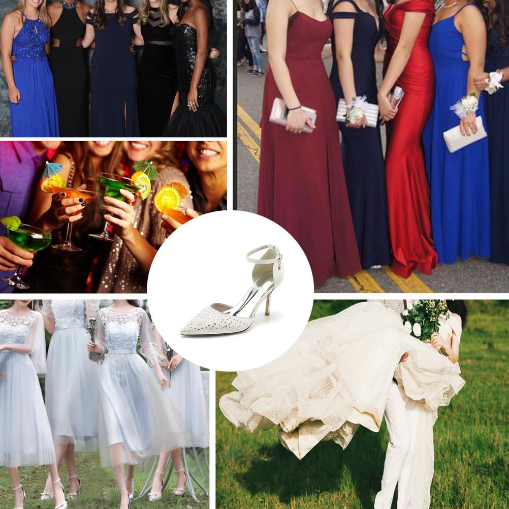 Scarpe da Donna con Cinturino alla Caviglia e Strass, décolleté con Tacco a Spillo, Punta Chiusa, Scarpe da Cerimonia, Ospiti di Matrimonio, Feste e Lavoro