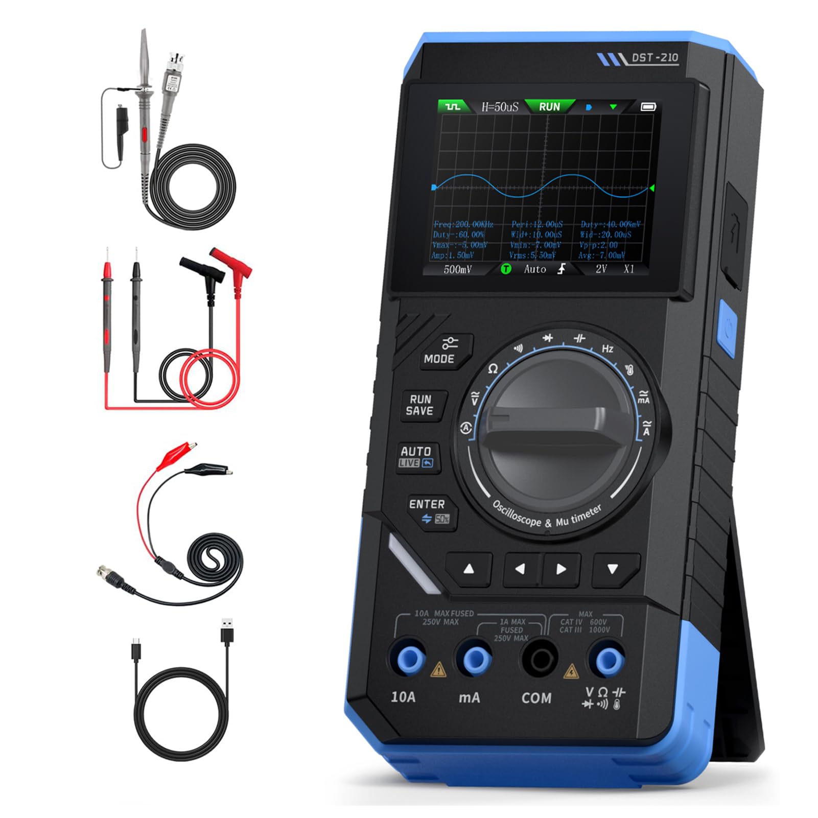 Osciloscopio Portatil DST-210 Multimetro Digital Profesional Generador de Señales 3 en 1 Multimetro Tester 19,999 Cuentas Comprueba Voltaje CA/CC, Corriente, Capacitancia, Resistencia y Diodos